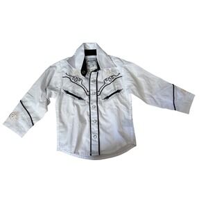 Ace of Diamond white and‎ black western rodeo youth pearl button down shirt